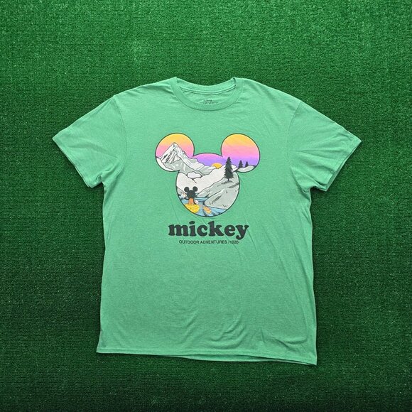 Disney Mickey Mouse Tshirt Mens Large Green Short Sleeve Outdoor Adventures - Picture 1 of 7